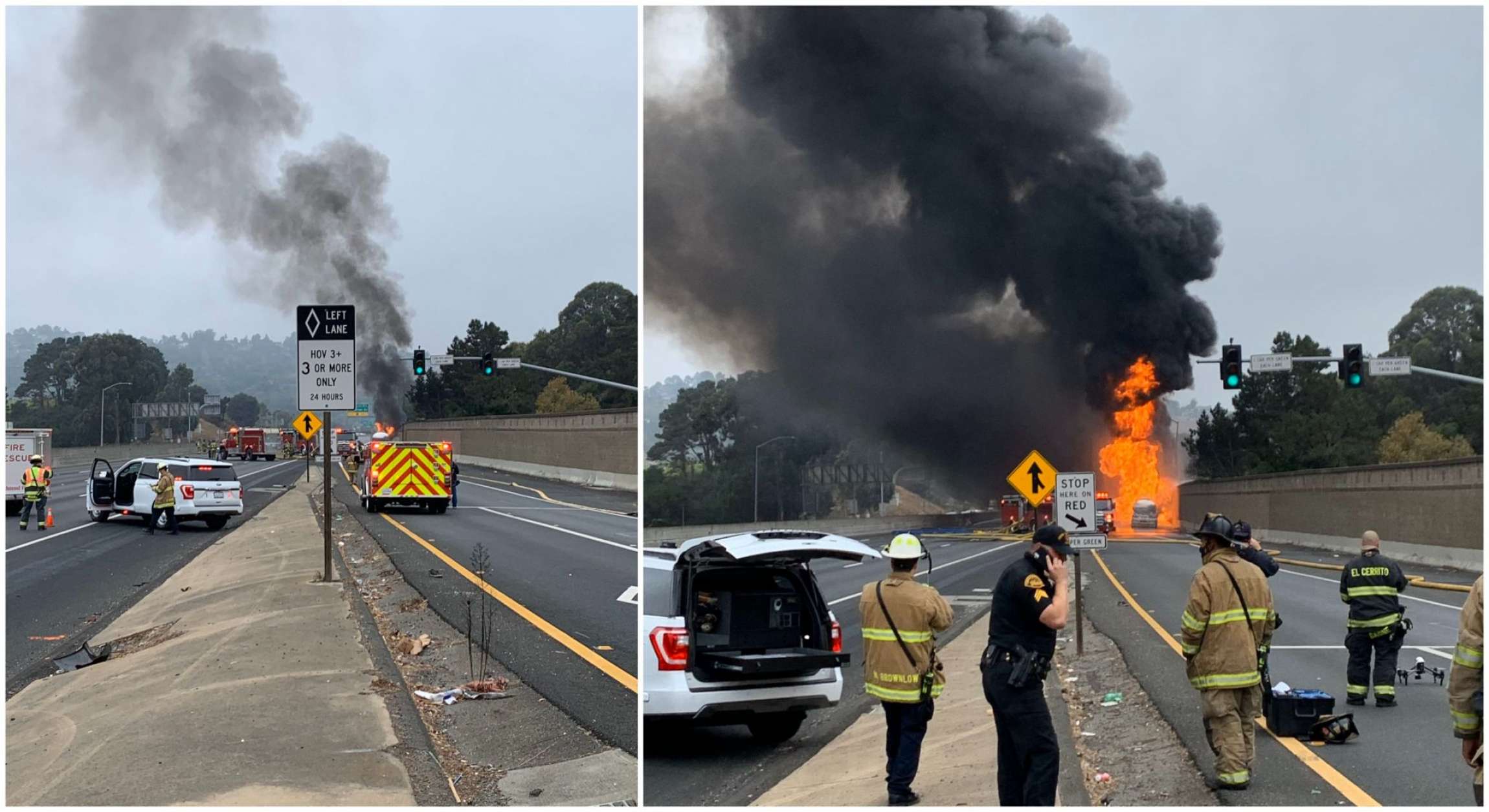 You are currently viewing Tanker fire shuts down lanes on California highway, triggers shelter-in-place order